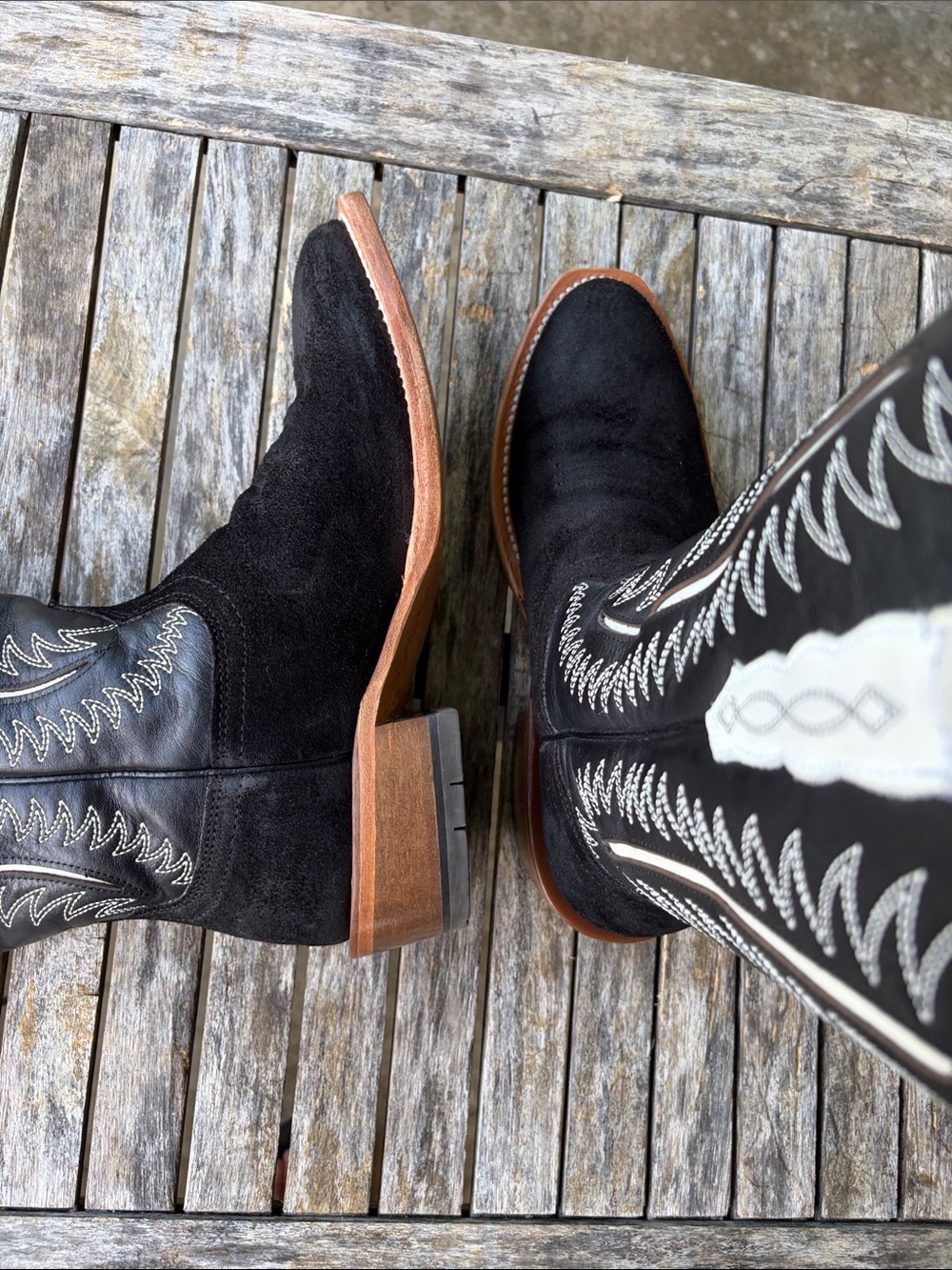 Ariat Black Suede & Leather Western Heeled Boots - Picture 6 of 11